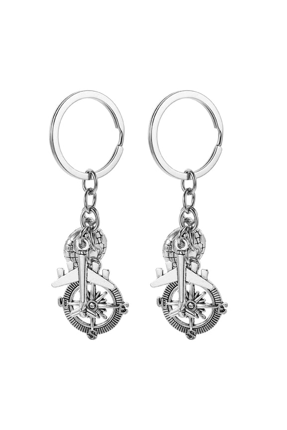 Travel Keychain with 3D Airplane and Compass Charm, Zinc Alloy Explorer Accessory