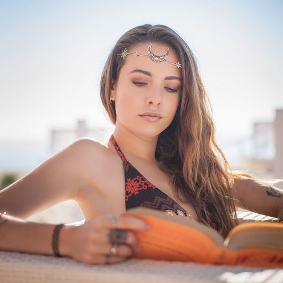 Luxshiny 2Pcs Alloy Crystal Hair Band Rhinestone Moon Stars Headpiece for Wedding Dress