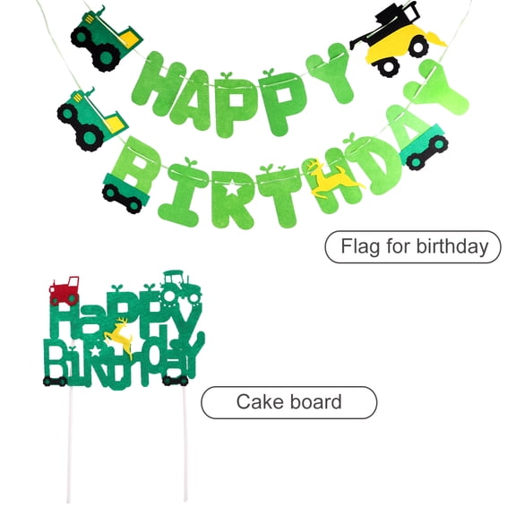 Luxshiny 2Pcs Birthday Banner with Animal and Construction Truck Theme in Assorted Colors for Decoration