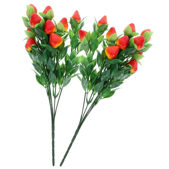 Luxshiny Set of 2 Artificial Strawberry Branches with Red PVC Stems for Home Decoration, Vase Filler, and Craft Projects