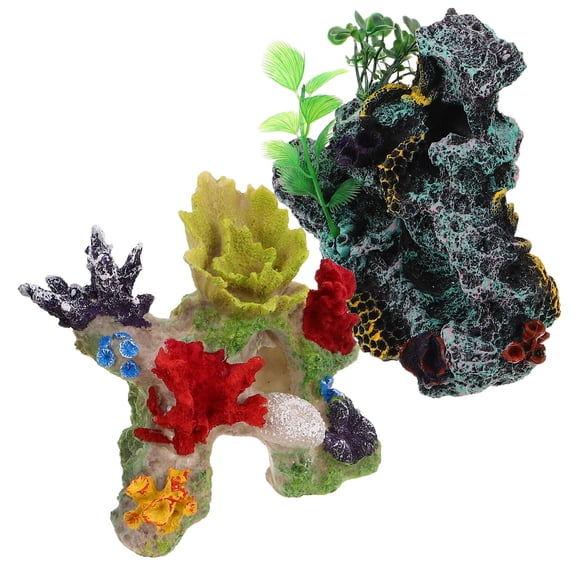 Luxshiny 2Pcs Assorted Color Resin Aquarium Coral Reef Decor Enhances Fish Tank Environment