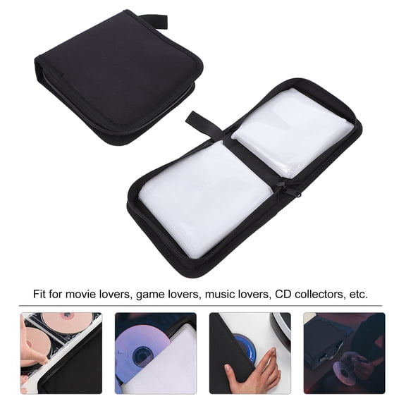 Luxshiny 2-Pack Black CD Holder Pouch with Zipper, Scratch-Resistant Oxford Cloth Case for Home Storage and