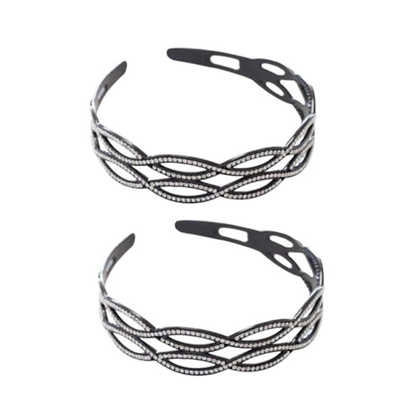 Luxshiny 2Pcs Black Rhinestone Hair Band Hair Hoops Lightweight Comfortable Elegant Headwrap