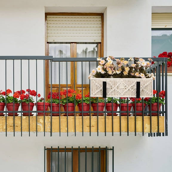 Luxshiny 2Pcs Adjustable Black Metal Planter Brackets for Deck Railing Stable Support and Easy Installation