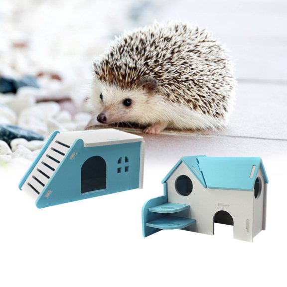 Luxshiny 2Pcs Blue PVC Hamster Hut Dual Layer Villa for Small Pets Exploration and Fun