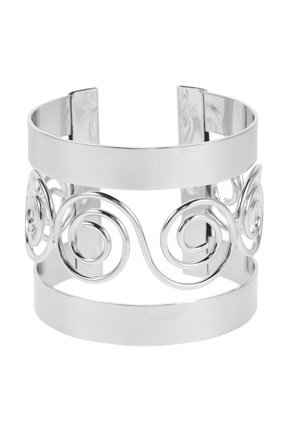 2-Pack Bohemian Punk Metal Bracelets with Hollow Wave Design Wide Bangle Set
