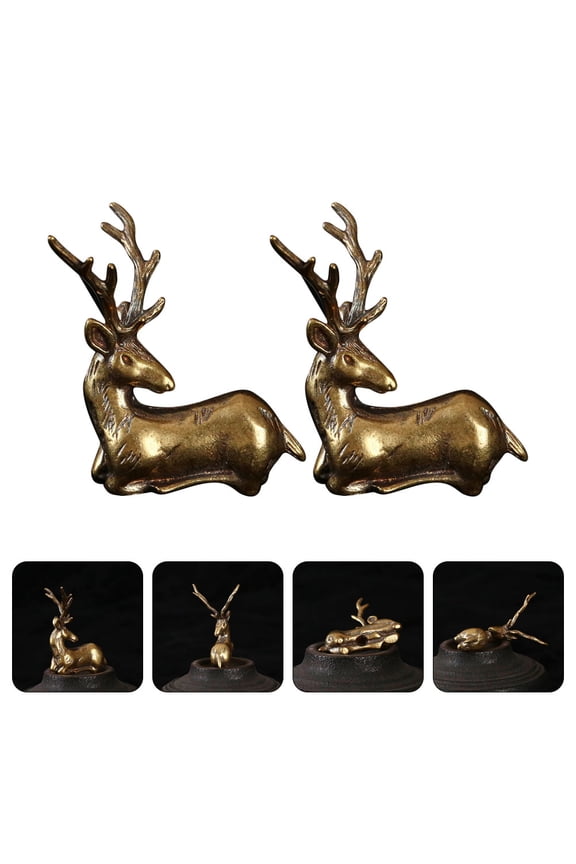 2Pcs Brass Craft Deer Figurine Decorative Pendant for DIY Keychain and Bag Decor