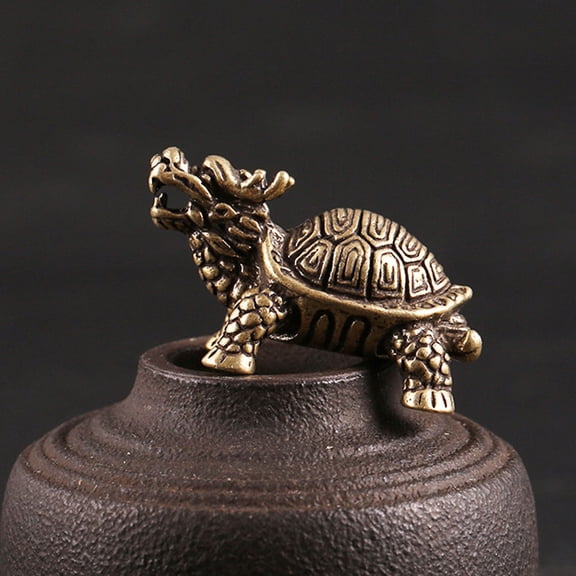 Luxshiny Brass Craft Dragon Turtle Desktop Ornament Golden Creative Decor 2Pcs