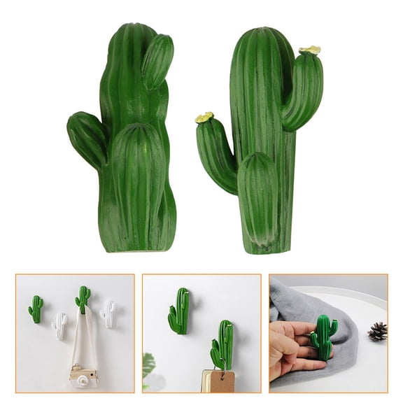 Luxshiny 2Pcs Creative Wall Mounted Storage Hooks Green Cactus Shaped Decorative Hangers