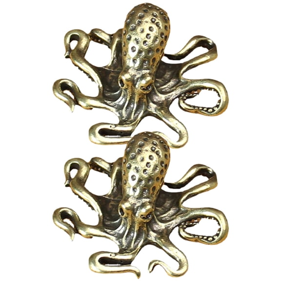 Luxshiny 2Pcs Dark Brown Copper Octopus Figurines Retro Desktop Animal Decor with Fine Workmanship