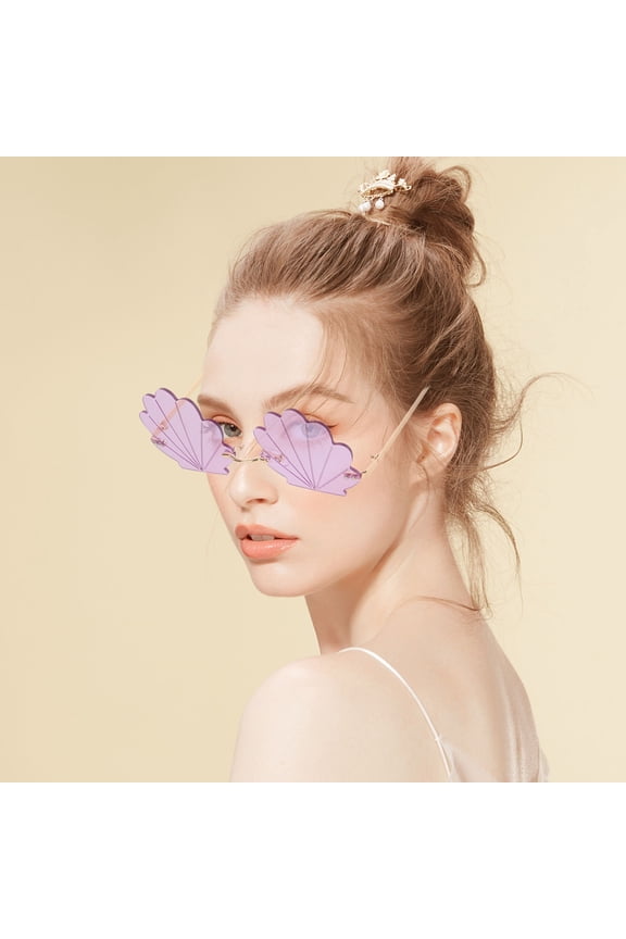 2Pcs Frameless Shell Sunglasses Decorative Rimless Design Fun for Beach and Carnival