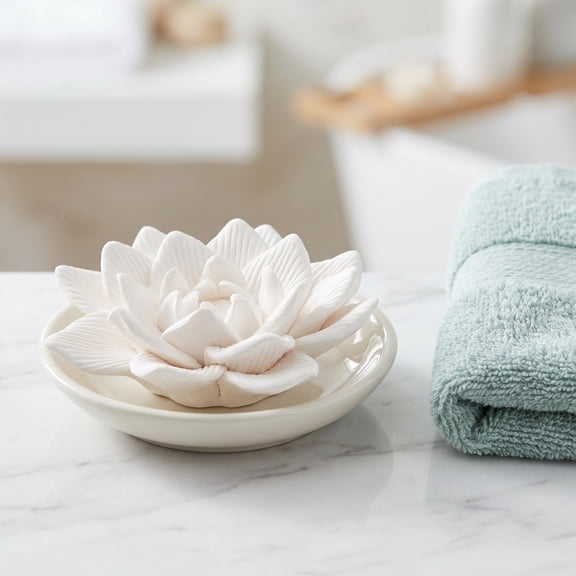 Luxshiny 2Pcs Desk Flower Passive Diffuser White Porcelain Material for Home Office Bathroom Decor