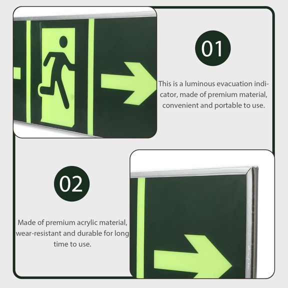 Luxshiny Glowing Exit Sticker Premium Acrylic Material Green for Safety 2Pcs