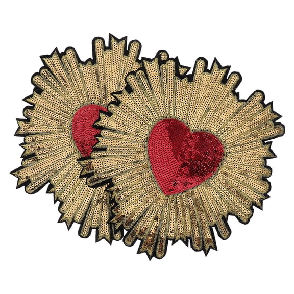 Luxshiny 2Pcs Embroidered Garment Patch Beige Peach Heart Sequins for Stylish Dress Decor
