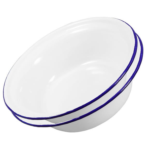 Luxshiny 2Pcs Enamel Soup Bowls White Anti-Corrosion Retro Design Restaurant