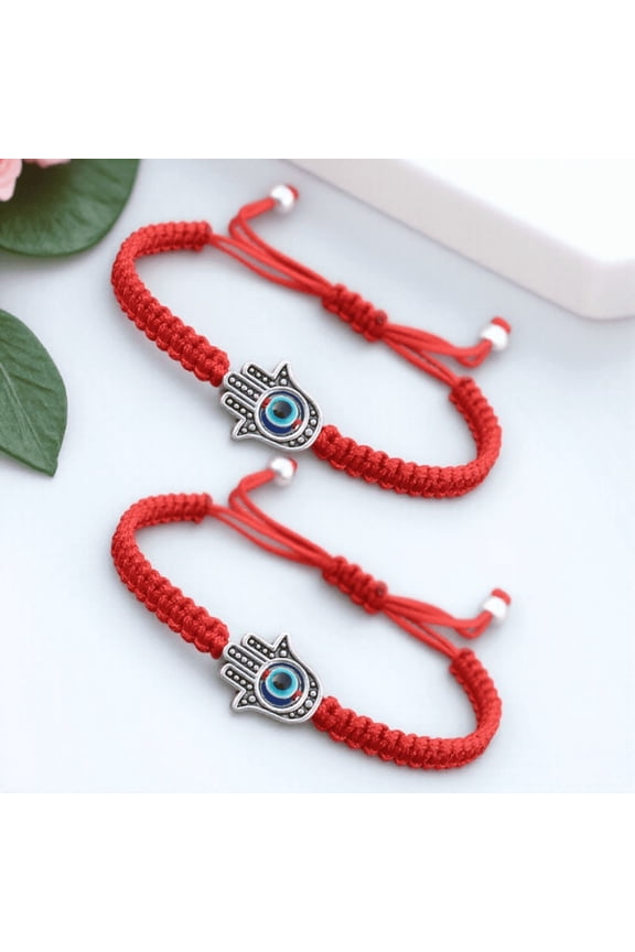2Pcs Evil Eye Charm Bracelet Adjustable Alloy and Woven Rope Amulet Giving Accessories