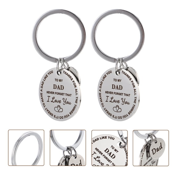 Luxshiny 2Pcs Stainless Steel Father's Day Keychain Pendant with Creative Lettering Decor