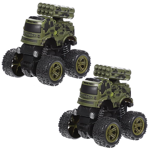 Luxshiny 2Pcs Friction Powered Toy Car ABS Green Inertia Glide for Children Playtime Off Road