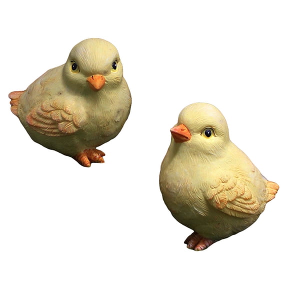 Luxshiny 2Pcs Compact Yellow Resin Chick Models for Courtyard Decoration and Office Display