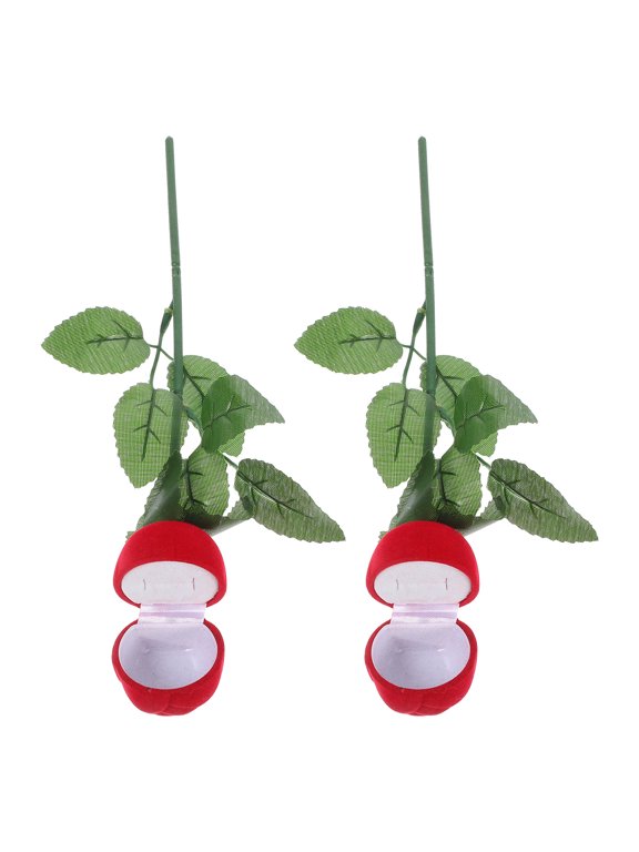 Green Rose Ring Box for Proposal and Wedding Party, Durable Storage Case, 2Pcs