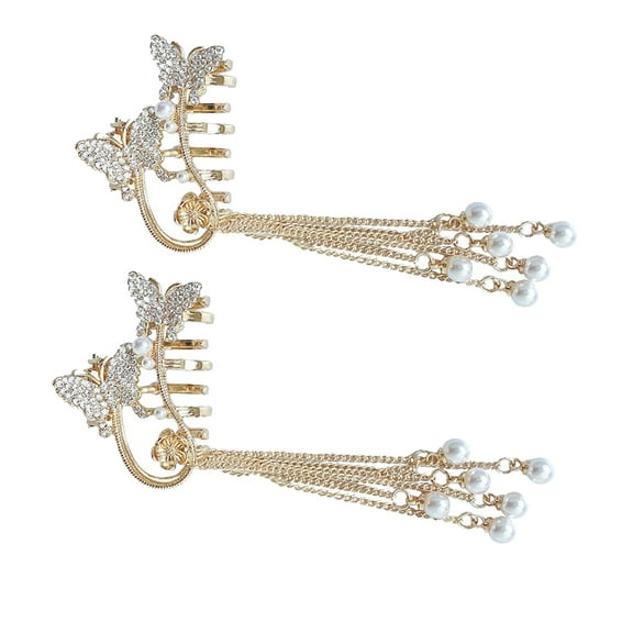 Luxshiny 2Pcs Hair Claw With Tassel Design For Women Style In Gold For Christmas