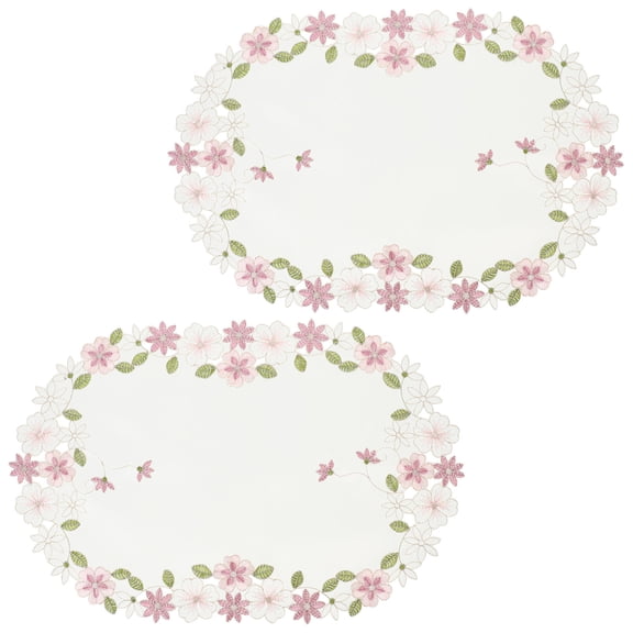 Luxshiny 2Pcs Hand Embroidered Satin Tablecloth and Placemat Set Rustic European Style for Weddings