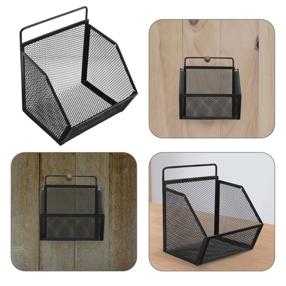 Luxshiny 2Pcs Hanging Wire Mesh File Holder Black for Desktop and Wall Mounted Paper Storage