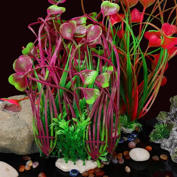 Luxshiny 2Pcs Heart Shape Fake Plants Aquarium Decoration Plastic Fish Tank Accessories Multi