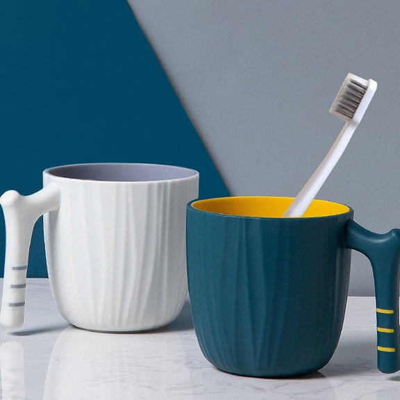 Luxshiny 2Pcs Household Toothbrush Mugs with Handle Assorted Colors Double Layer Washing Cups for Bathroom