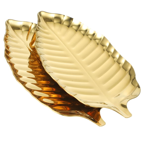 Luxshiny 2Pcs Leaf Shape Snack Dish Golden Stainless Steel Table Decoration Dishes for