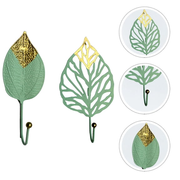 Luxshiny 2Pcs Leaf Wall Hooks Green Iron Storage Hooks for Home Users Living Room Entrance