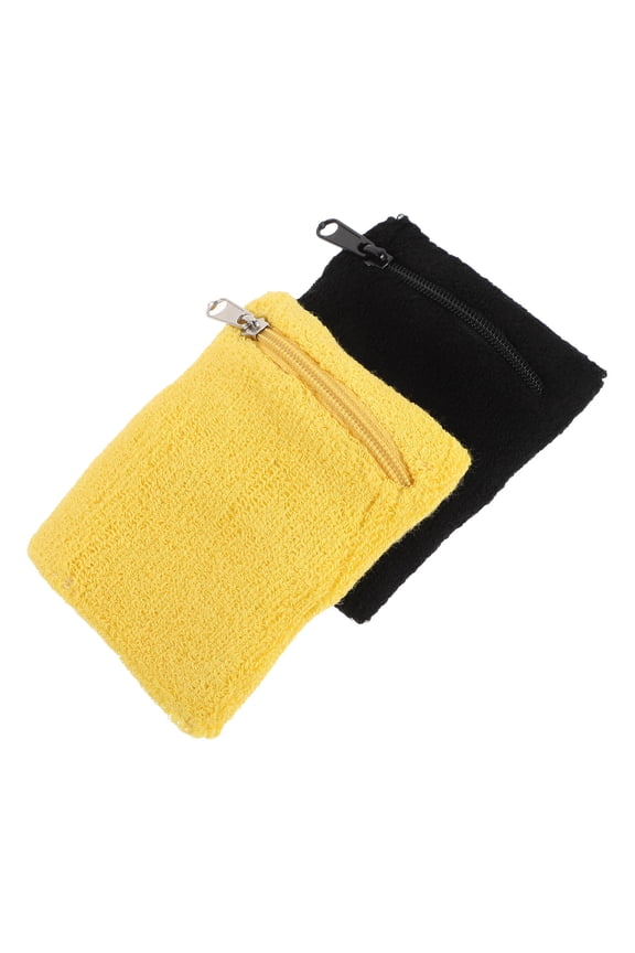 2Pcs Lightweight Cotton Sweatband Wrist Wallet with Zipper Pocket for Running and Hiking