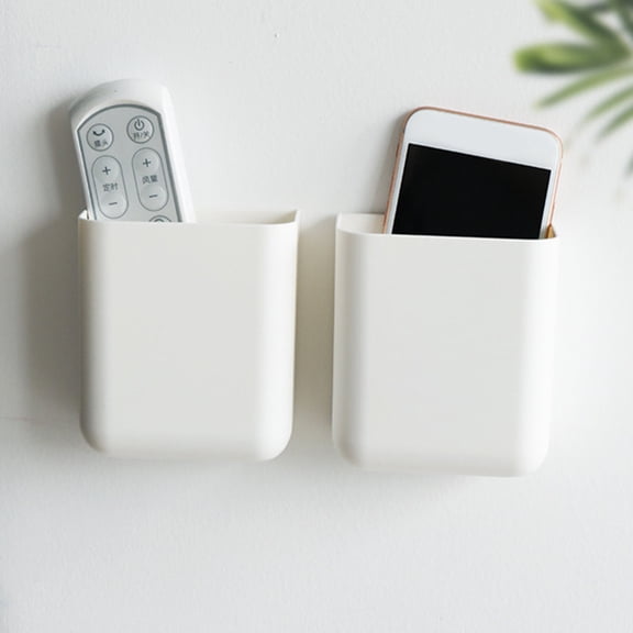 Luxshiny 2Pcs Multi Functional White Wall Mount Storage Box for Phone and Remote Controller