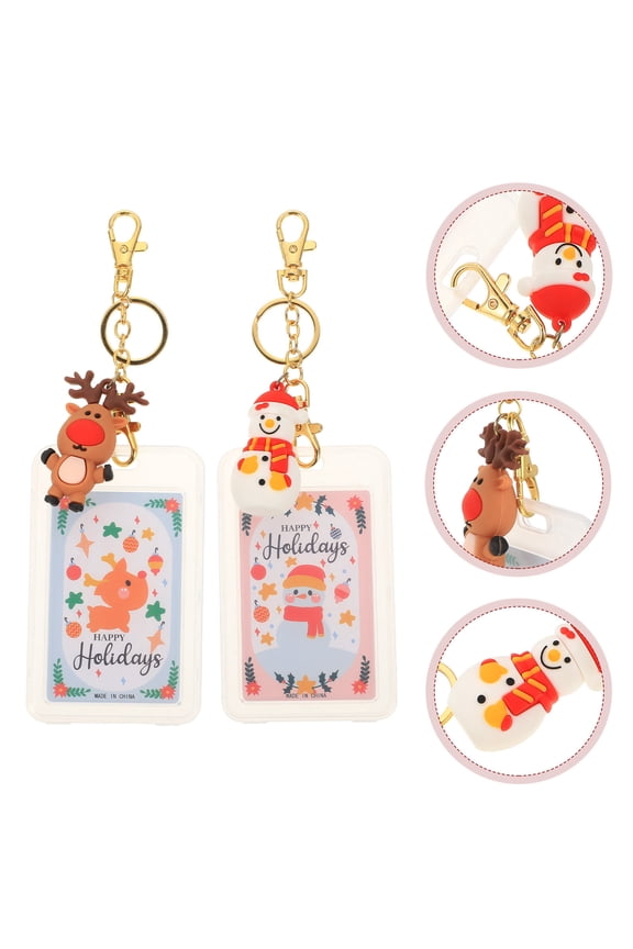 2Pcs Multifunction Card Keychain with Transparent Protective Cover for Id Cards