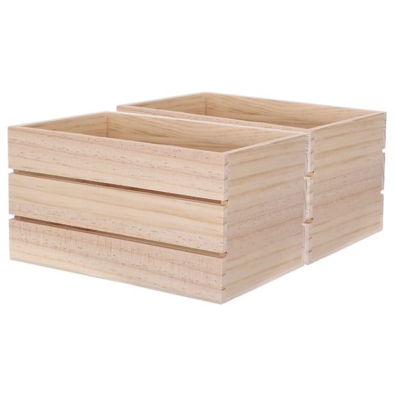 Luxshiny 2Pcs Natural Pine Wood Crate Box Khaki Decorative Storage for Farmhouse Display
