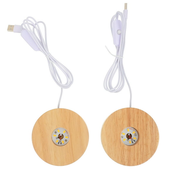 Luxshiny Wood LED Lamp Base Display Stand Khaki Color 2 Pieces for Home Decor and Lighting