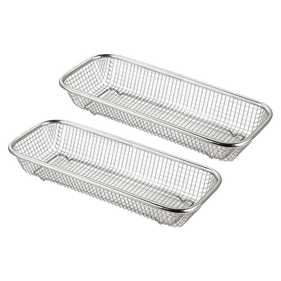 Luxshiny 2Pcs Plated Silver Kitchen Utensil Holder Organizer Stainless Steel with Draining Feature