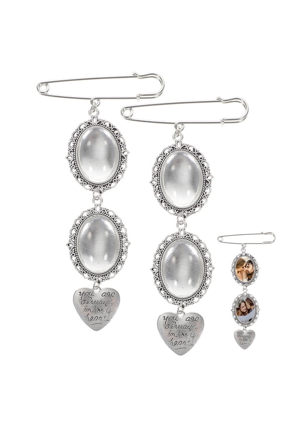 2Pcs Plated Silver Wedding Bouquet Photo Charms for DIY Bridal Pendant Decor and Memorial Keepsake