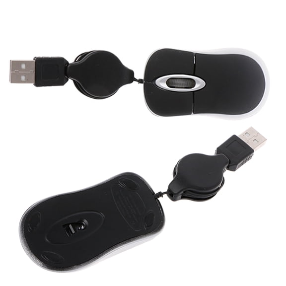 Luxshiny 2Pcs Portable Black Optical Mouse Retractable Cable Ergonomic USB for Laptop Use