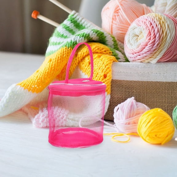 Luxshiny Set of 2 Portable Crochet Yarn Organizers with Rosy Mesh Bags for Knitting and Craft Project Storage