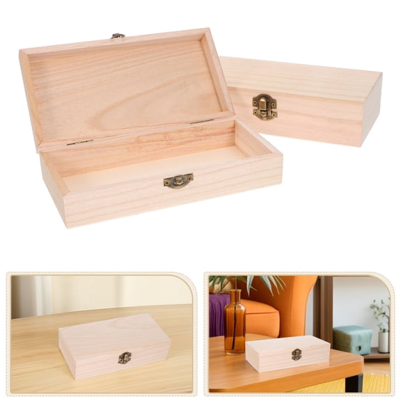 Luxshiny 2-Pack Portable Wooden Storage Boxes, Unfinished Wood Treasure Chest for Home Organization and Craft Projects