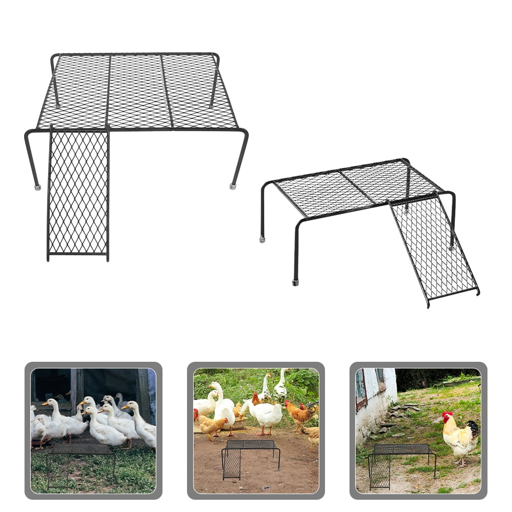 Luxshiny Iron Chicken Platform Coop Feeding Rack with Black Climbing ...