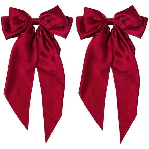 Luxshiny 2Pcs Red Hair Bows with Elegant Design and Long Tails Ideal for Thick Or Thin Hair Styles
