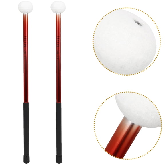 Luxshiny 2Pcs Durable Aluminum Bass Drumsticks with Red Felt Heads for Percussion Instrument Accessories