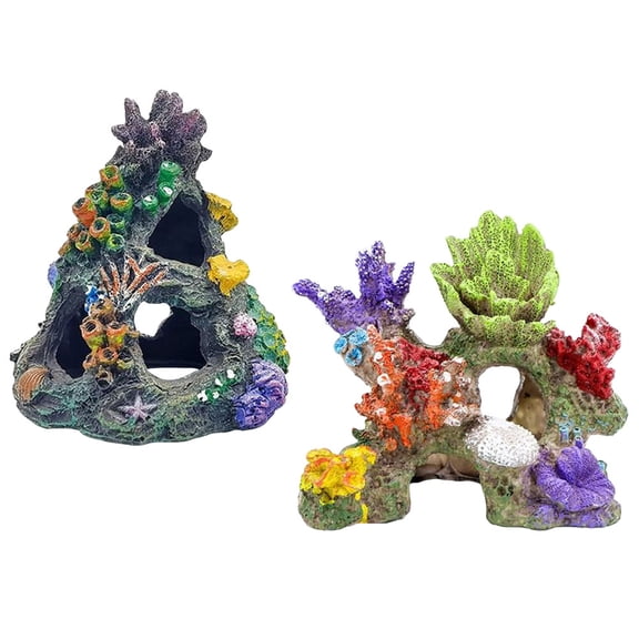 Luxshiny Aquarium Hideaway Decor Resin Craft Fish Tank Ornament Assorted Color 2Pcs