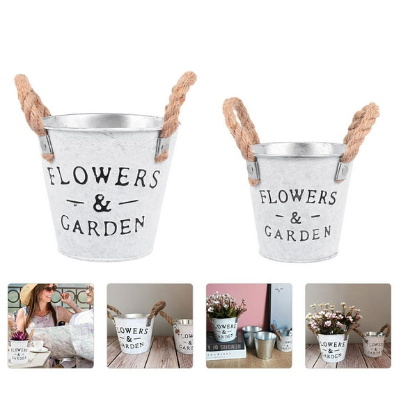 Luxshiny 2Pcs Retro Flower Bucket Silver Iron Flower Arrangement Home Decor