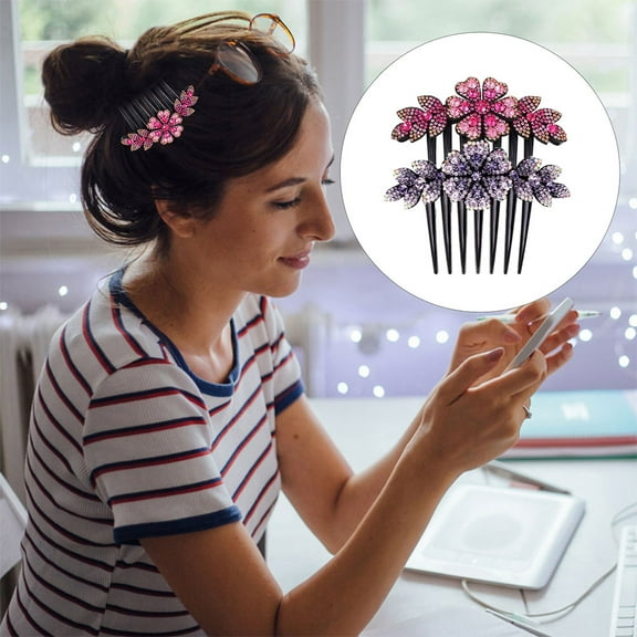 Luxshiny 2Pcs Rhinestone Hair Comb Flower Design with Crystal Decoration for Party and Wedding