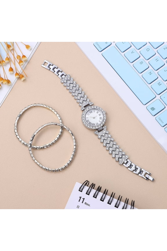 2Pcs Rhinestone Watches Ladies Elegant Quartz Gift for Women