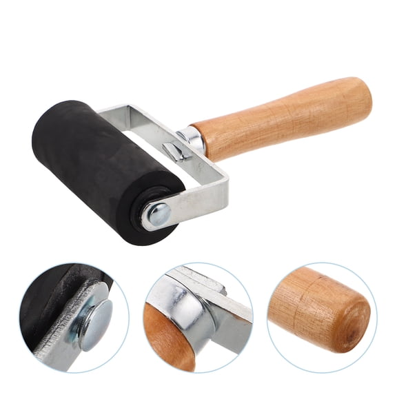 Luxshiny 2Pcs Beige Rubber Ink Rollers with Ergonomic Wood Handles for Printmaking and Gluing Crafts