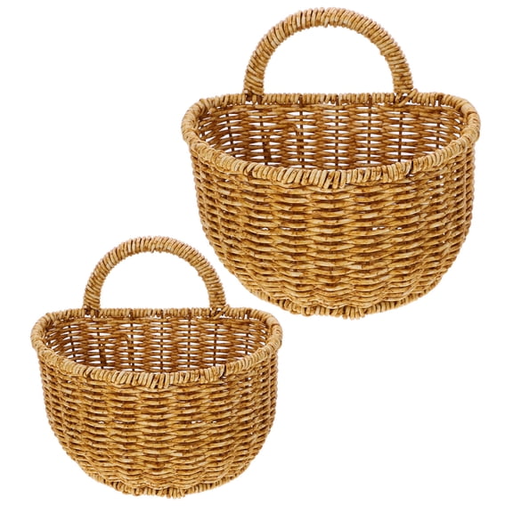 Luxshiny Set of 2 Rustic Style Imitation Rattan Hanging Baskets for Kitchen and Bathroom Storage Organization